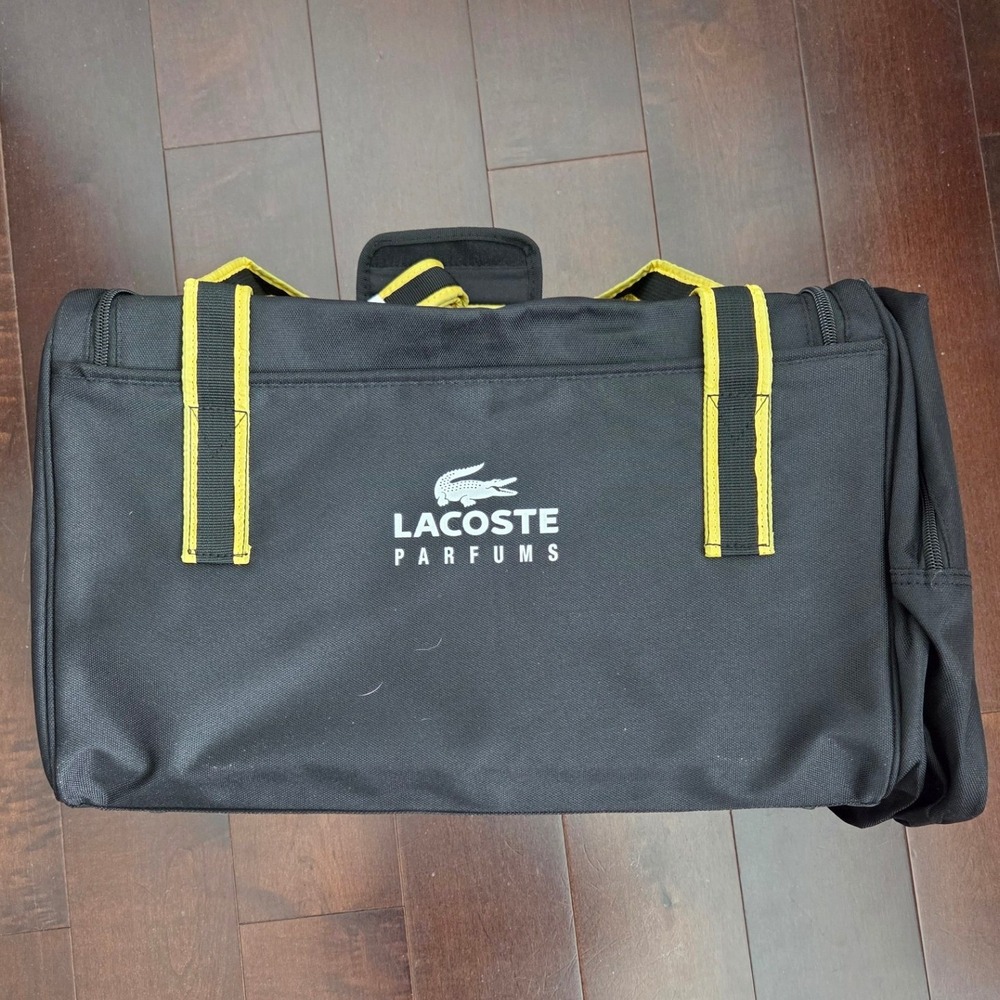 Lacoste Parfums Challenge Tennis Sport Duffle Travel Bag Large Black Yellow NEW